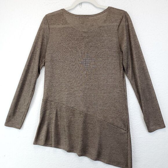 Alyx Asymmetrical Tunic Top Women S Stretchy Long Sleeves Semi Sheer Pewter - Picture 2 of 8